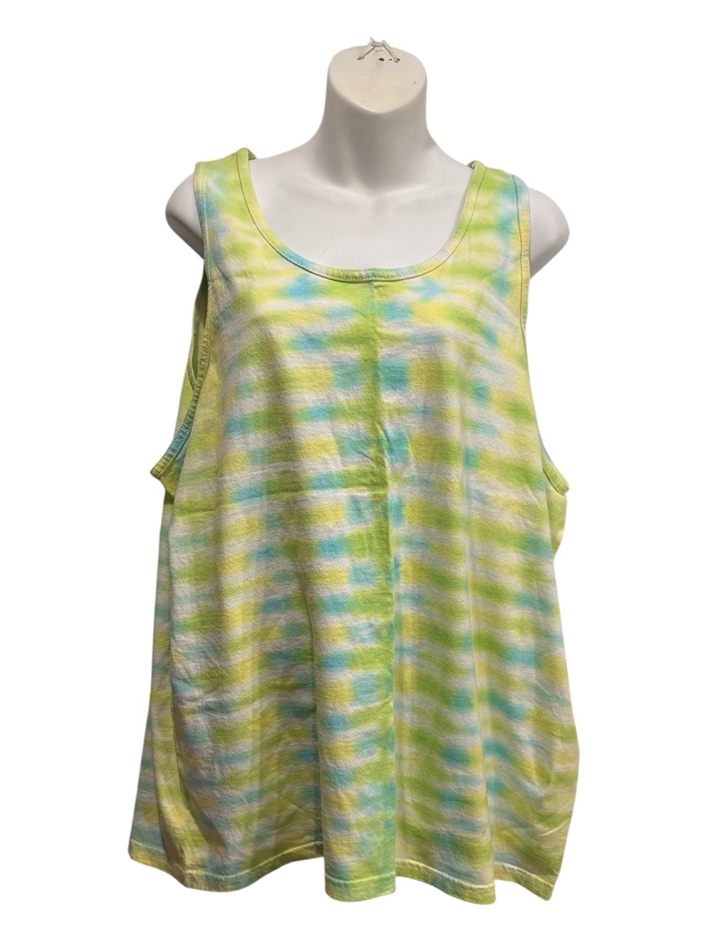 Gildan green, Yellow, Blue & White Striped Tie-Dye Tank size XL unisex